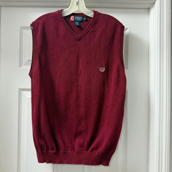 Chaps Ralph Lauren pullover Sweater Vest V-Neck Burgundy 100% Cotton Size Large - Picture 1 of 9
